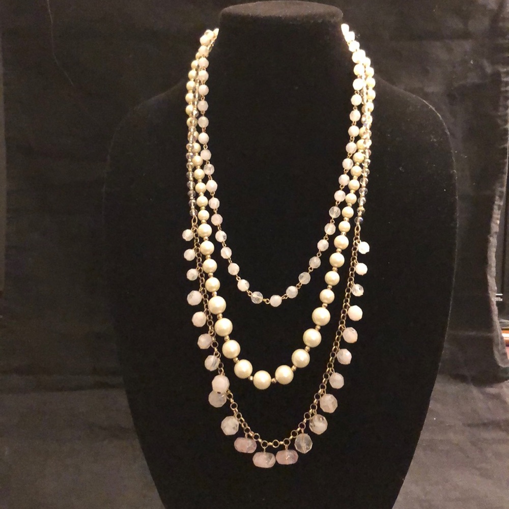 Talbots Pearl and Crystal Necklace. Silver Chain